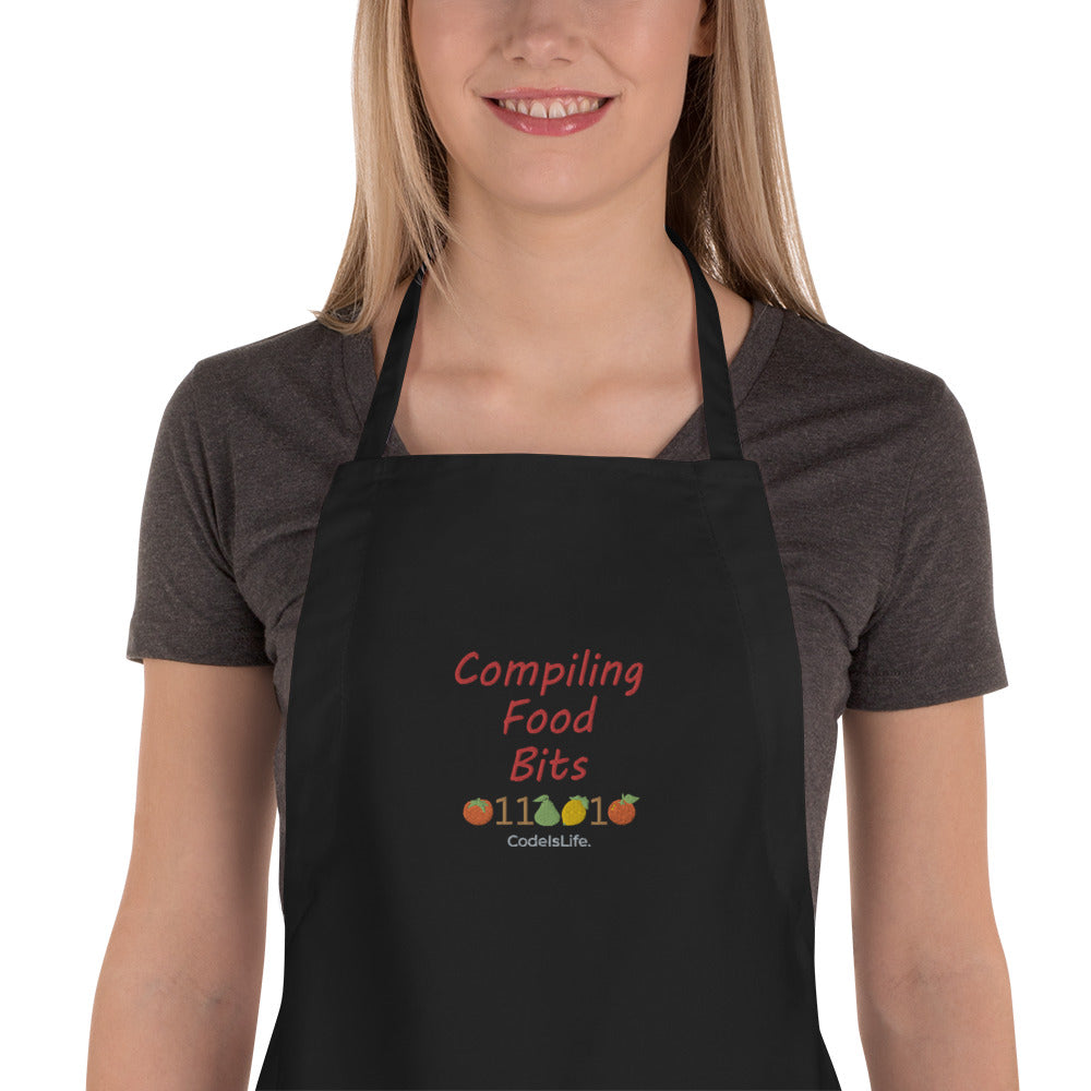 Compiling Food Bits Red Font Embroidered Apron