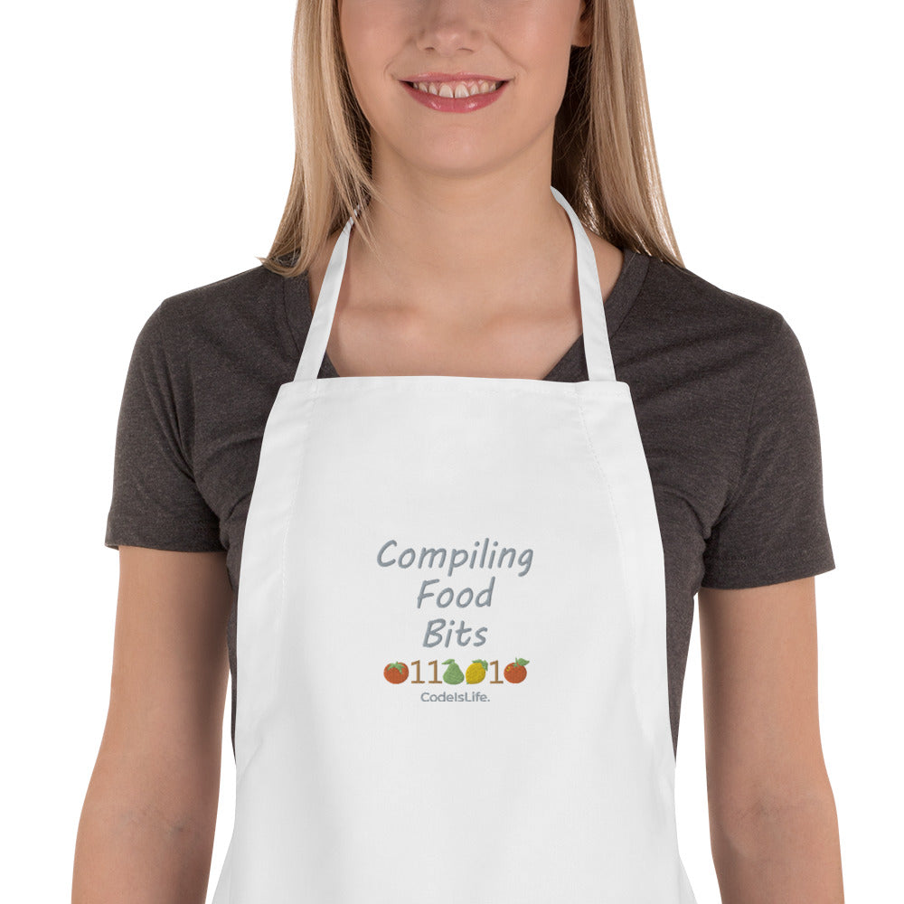 Compiling Food Bits Grey Font Embroidered Apron