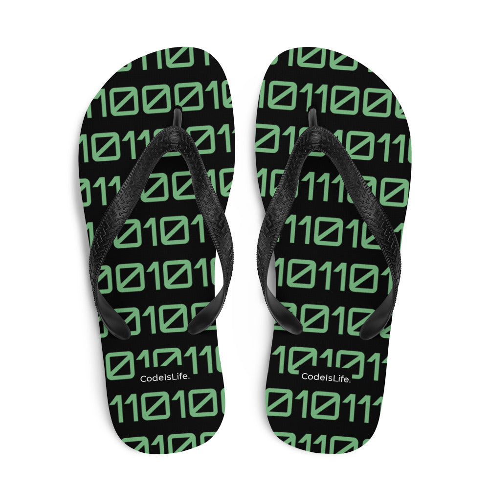 Binary Theme Black-Green Flip-Flops